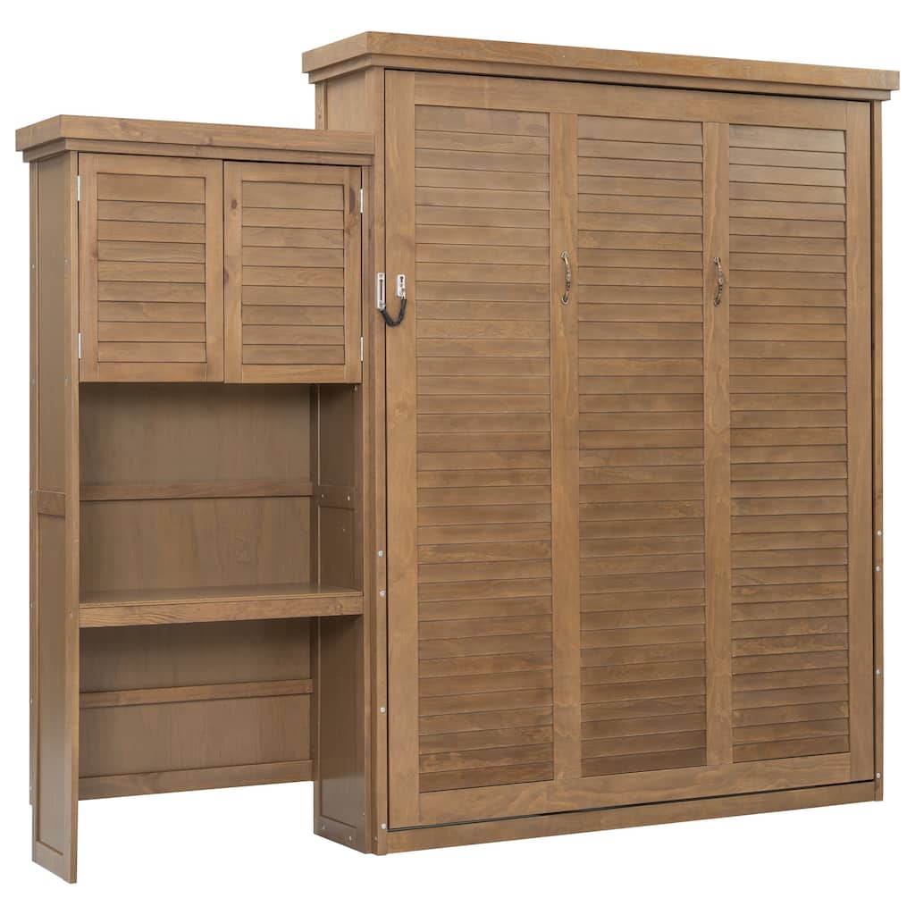 Queen Murphy Bed with Louvered Storage Shelves Foldable and Space-Saving Design