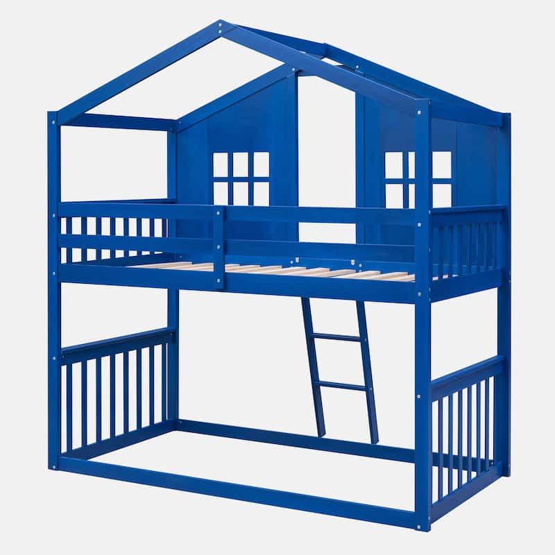 Twin Over Twin House Bunk Bed With Ladder