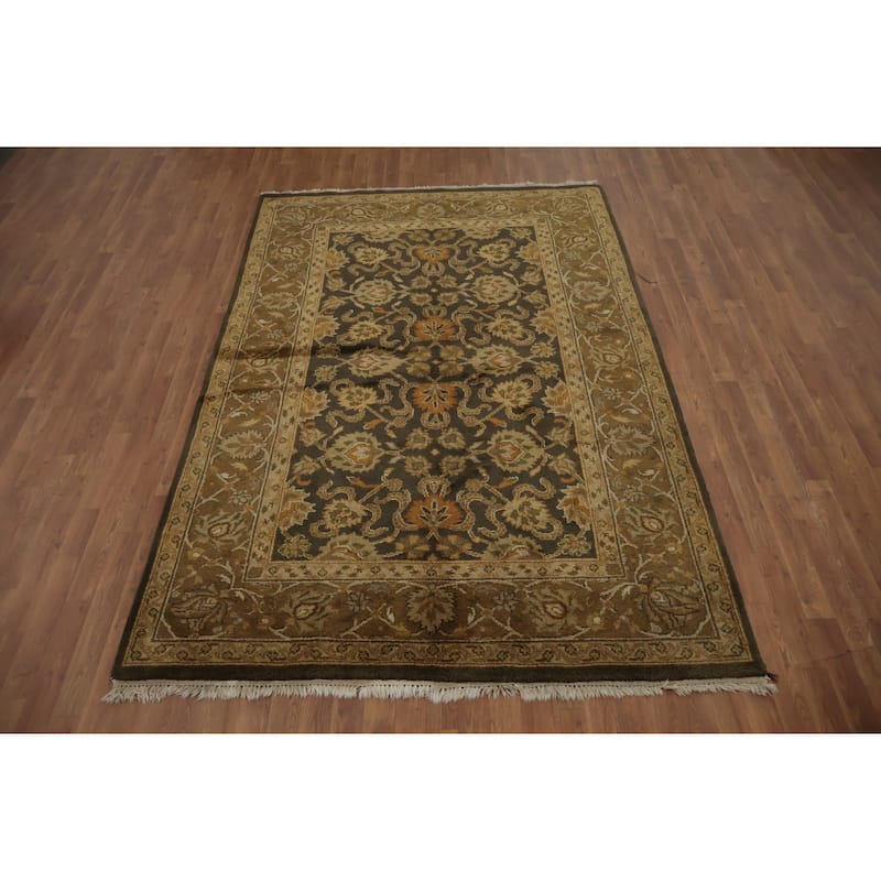 Hand Knotted Oriental 100% Wool Carpet Traditional All-Over Greys & Charcoal Agra Area Rug - 8' 10'' X 5' 10''