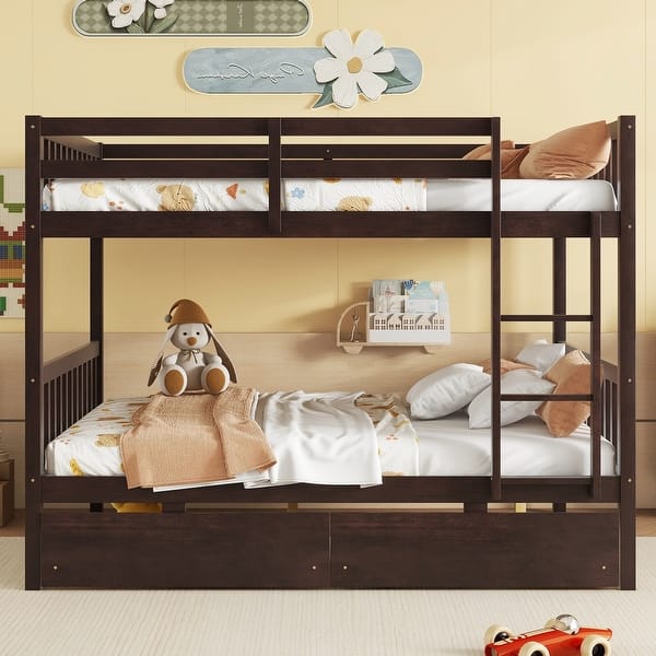slide 2 of 36, Full over Full Bunk Bed with 2 Storage Drawers, Convertible to 2 Beds Espresso