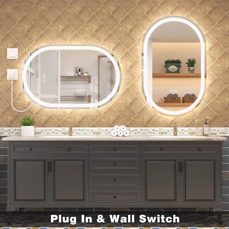 Frameless Oval LED Lighted Vanity Mirror Anti Fog Tempered Glass Bathroom with ETL and 3 Year Warranty