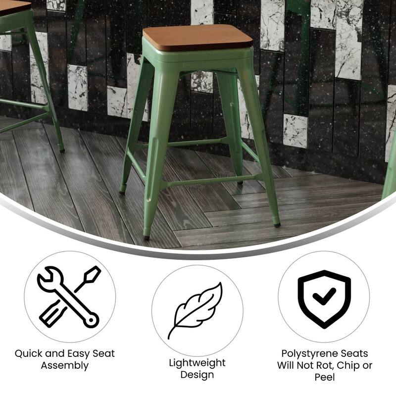 Indoor/Outdoor Backless Counter Stool with Poly Resin Seat