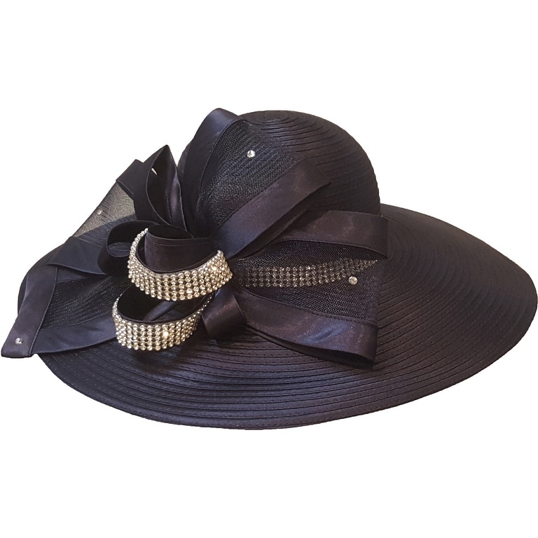 Women/'s Cloche Couture Church tea party Satin Ribbon Rhinestones Hat