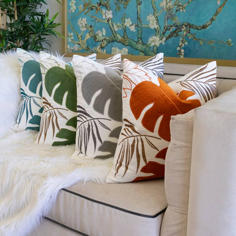 Leaf Pattern Decorative Pillow with Velvet Cover 20x20 Inches