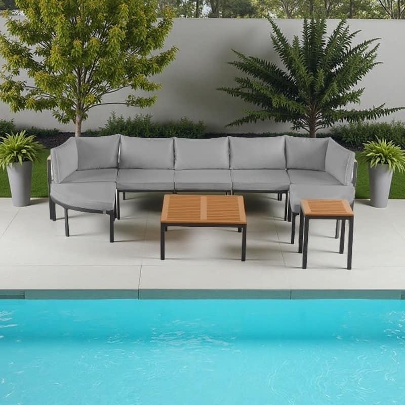 Modular Outdoor Sofa Set with Cushions, U-Shaped Patio Conversation Seating with Coffee & Side Tables