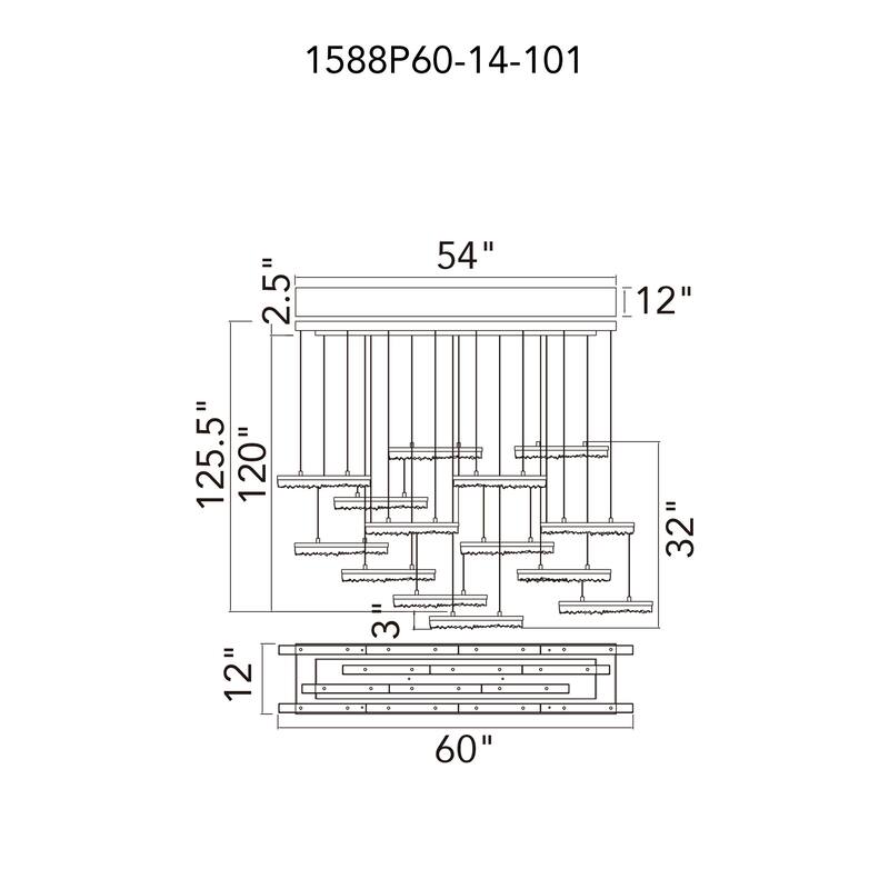 Stagger Integrated LED 60in Black Chandelier with Handcrafted Glass