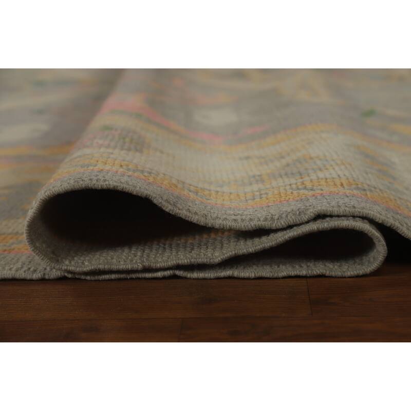 Hand Knotted Oriental 100% Wool Carpet Transitional All-Over Greys & Charcoal Oushak Area Rug - 16' 7'' X 6' 11''