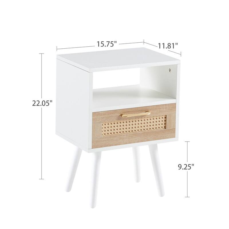 15.75" Rattan Side Table with Drawer