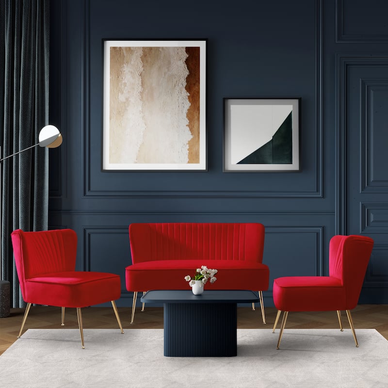Farrah Upholstered Velvet Polyester Living Room Set With 25 inch Accent Chairs (3-Piece) - Red - 3 Piece
