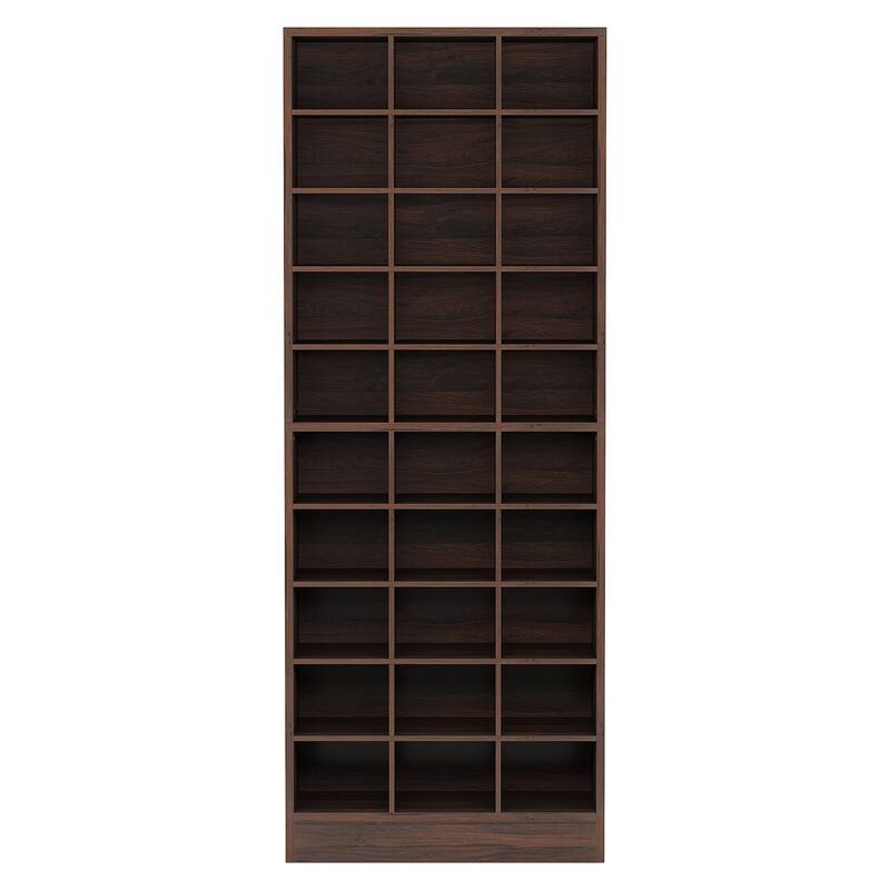 25" 10-Tier Espresso Wooden Shoe Storage Cabinet, Modern 30-Cubby