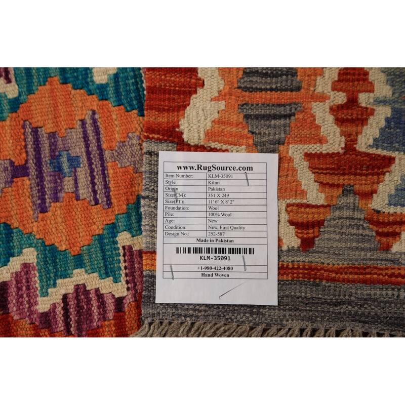 Kilim Oriental Area Rug Flatweave Tribal Living Room Wool Carpet - 8'2"x 11'6"