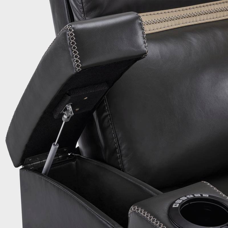 MCombo Power Recliner Chair, Home Theater Seating with Adjustable Headrest, USB Port and LED Light, Faux Leather HTS400