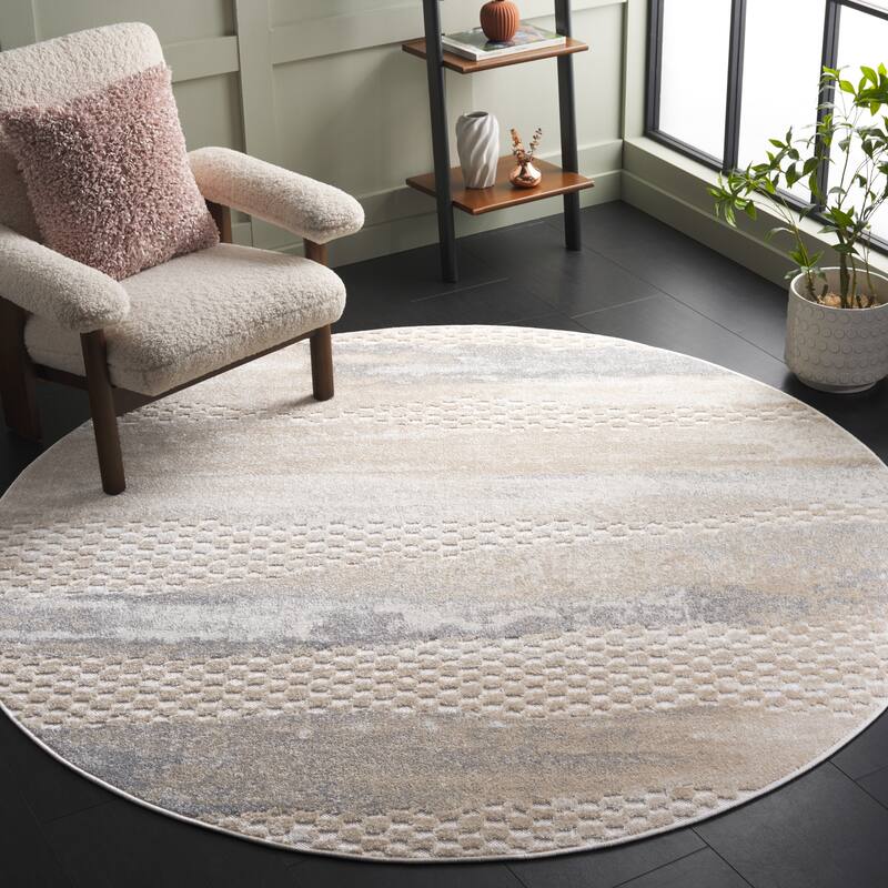 SAFAVIEH Stella Manushe Modern & Contemporary Rug - 6'7" Round - Beige/Grey