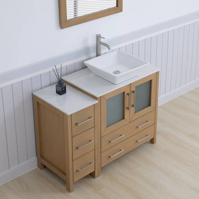 Vanity Art 42" Single Sink Bathroom Vanity Set with Engineered Marble Top and Free Mirror - 42 x 18.5 x 36 Inches