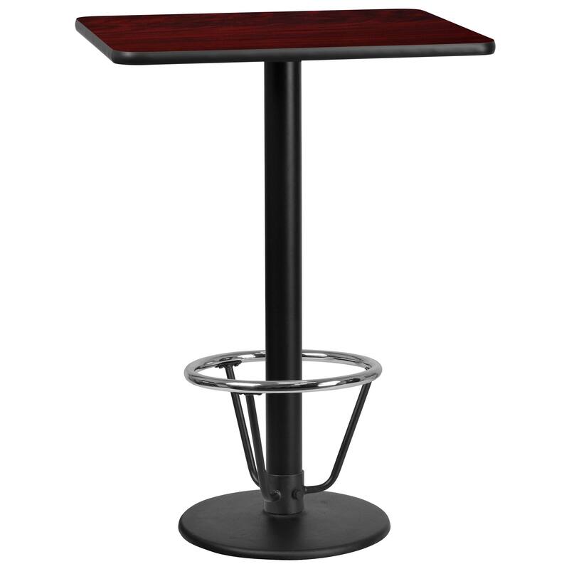 24'' x 30'' Rectangular Table Top with 18'' Round Bar Height Table Base - 30"D x 24"W x 43.125"H - Mahogany