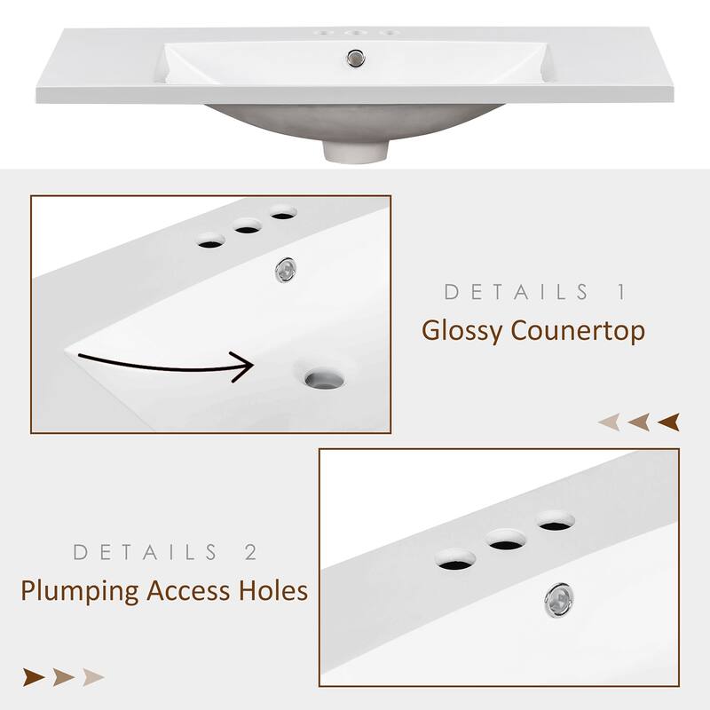Topcraft Resin Bathroom Vanity Sink Top with Overflow - 36"