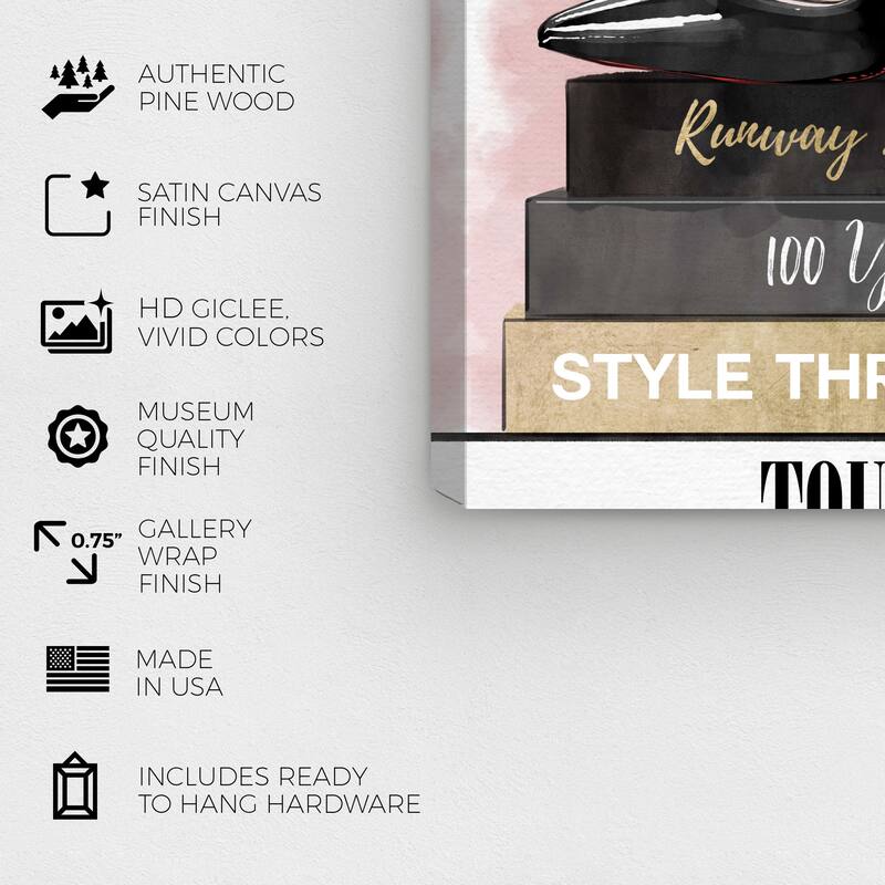 Wynwood Studio Canvas Fashion and Glam Glam Heels and Books Simple Pink Modern & Contemporary Wall Art Canvas Print