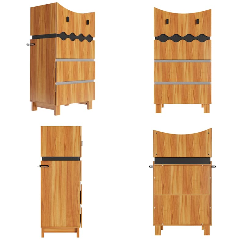 Modern Wave-Front 4-Drawer Dresser with Acrylic Panels, Wood Grain & Black Storage Cabinet Chest Cabinet