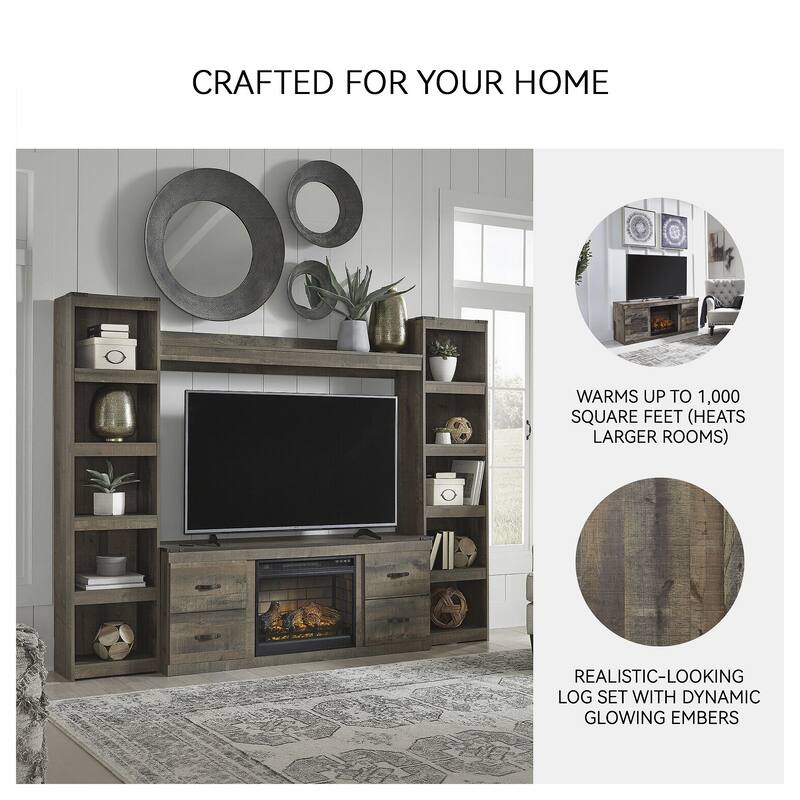 Signature Design by Ashley Derekson Multi Gray 60" TV Stand for TVs up to 69" with Electric Fireplace - 60"W x 15"D x 44.5"H