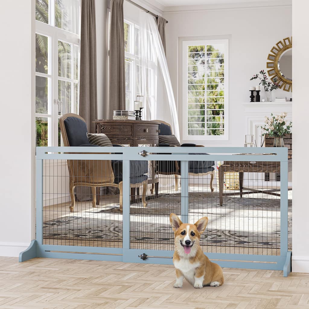 PawHut 72" Extra Wide Freestanding Pet Gate with Adjustable Length, Dog and Baby Small Gate for House, Doorway, Hallway, Grey
