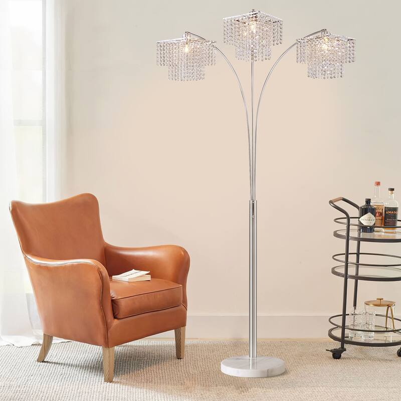 Brio 85" 3-Light Modern Crystal Arc Floor Lamp - 85