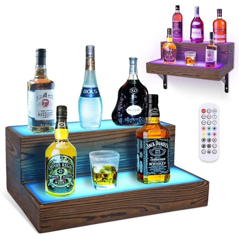 Wine Rack with LED Light - 16.1"D x 9.5"W x 5.9"H - Brown