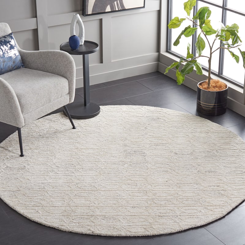 SAFAVIEH Handmade Ebony Giseltraud Modern Wool Rug - 6' Round - Beige/Ivory