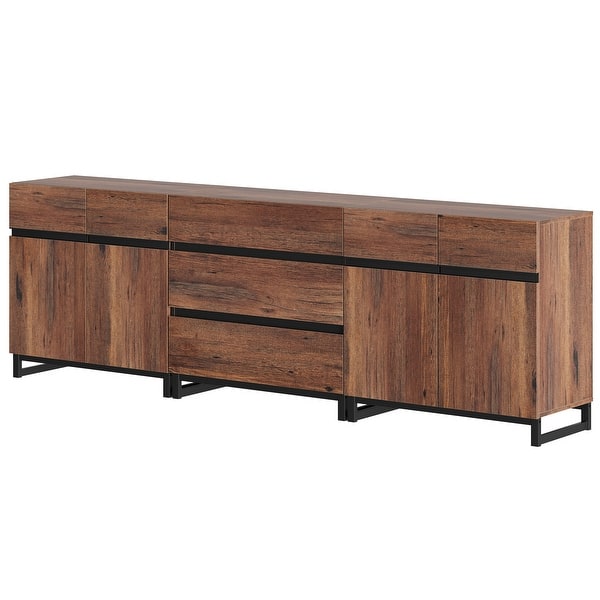 Wampat Modern Sideboard with Adjustable Shelves, 3 in 1 Storage Cabinet, Coffee Bar Cabinet for Living Room, Kitchen, Brown