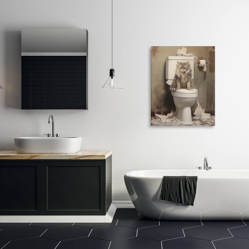 Stupell Cat & Torn Toilet Paper Canvas Wall Art Design By Arlington Prints