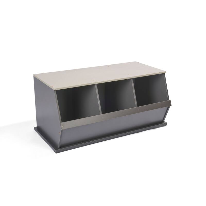 Taylor & Olive Lantana Three Bin Stackable Storage Cubby - Charcoal/Woodgrain Gray