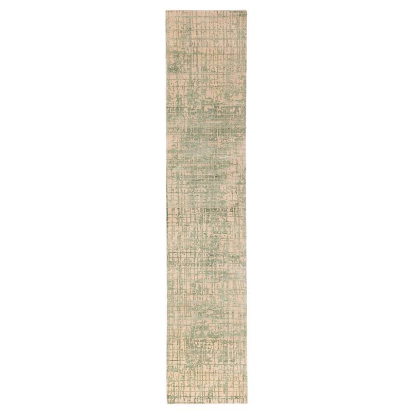 ECARPETGALLERY Hand-knotted Legacy Green Silk, Wool Rug - 2'6 x 12'3