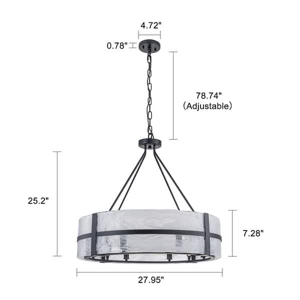 dimension image slide 4 of 5, Dimmable Large Drum Glass Chandelier for Dining Room High Ceiling Living Room