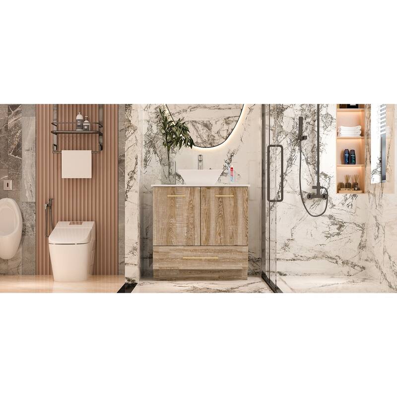 Bathroom Vanity with Ceramic Basin and Modern Medicine Cabinet Combo - Vanity Only