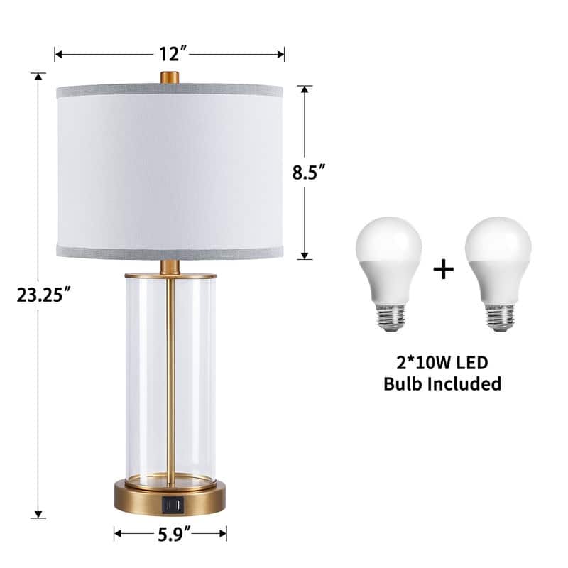 KAWOTI 23.25" Touch Control Table Lamp Set with USB Ports (Set of 2) - W12" * H23.25"