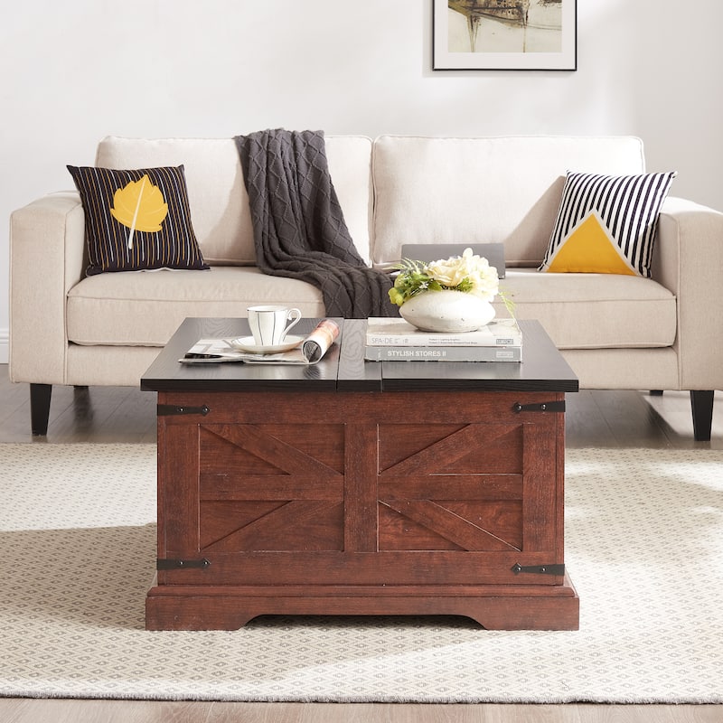Roomfitters Farmhouse Coffee Table with Lift Top Square, Wood Center Table, Square Wood Center Table with Hidden Storage