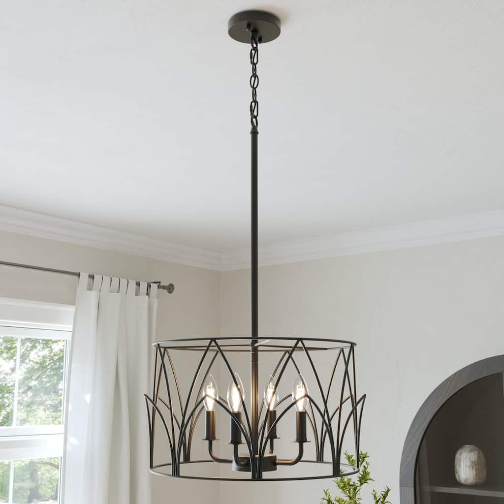 Acroma 4 - Light Steel Dimmable Drum Chandelier