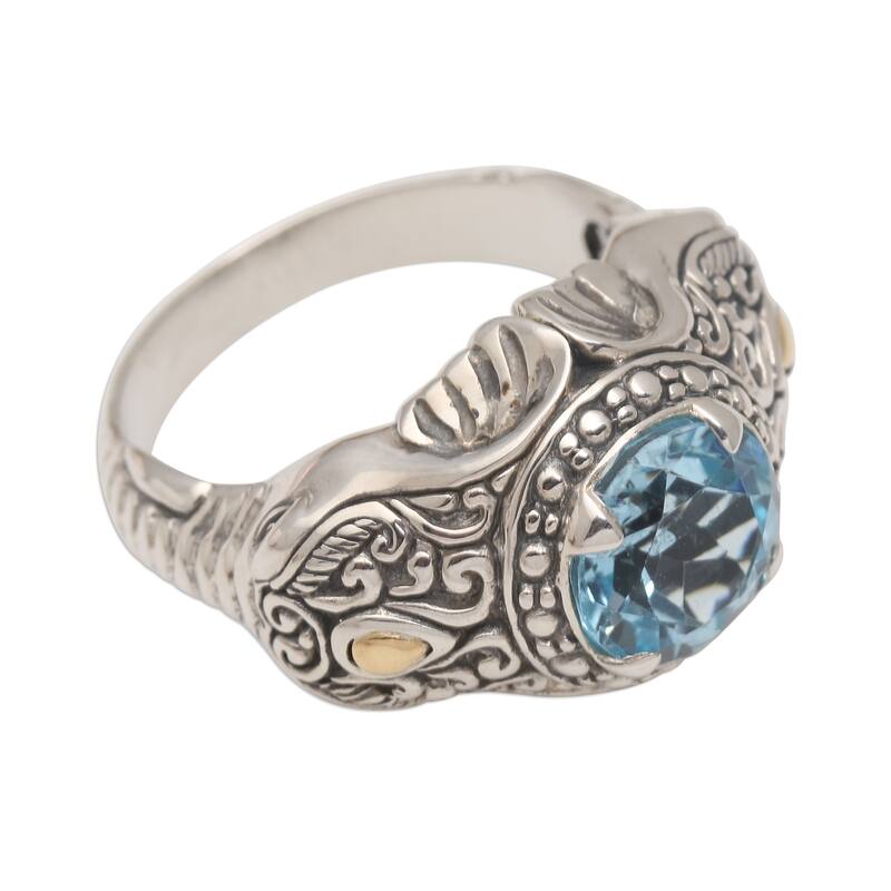 Novica Handmade Maharaja Men'S Gold Accented Blue Topaz Ring - 11