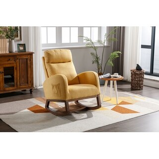 Modern Glider Chair, Recliner Armchair with Wood Legs and Side Pocket, Nursery Rocking Accent Chair with High Back
