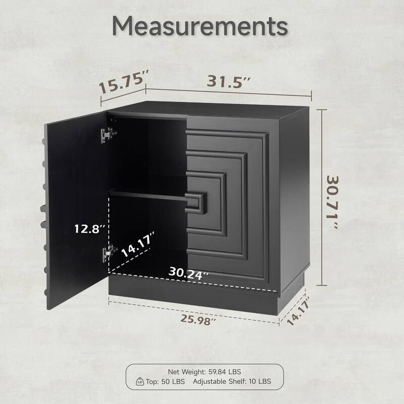 COZAYH Sculptural Modern 2-Door Storage Cabinet, Geometric Rustic Cabinet with Square Pattern, Contemporary Accent Cabinet