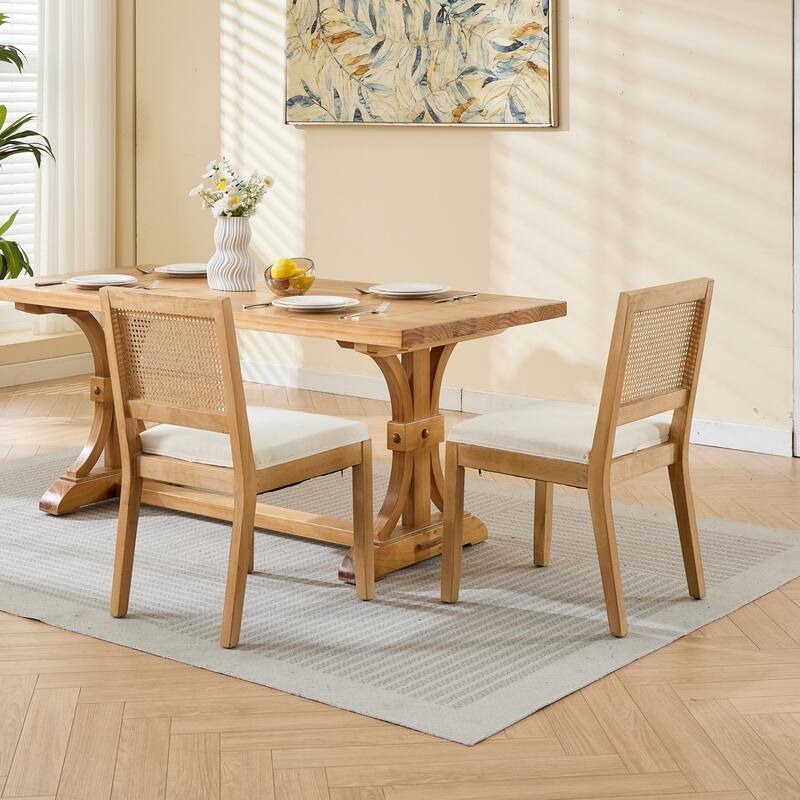 Farmhouse Rattan Dining Chairs Set of 2, Mid Century Modern Kitchen & Dining Room Chairs, Cane Upholstered Kitchen Side Chair