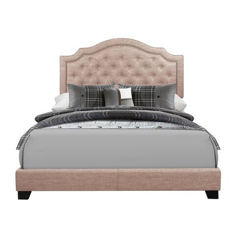 Solid Wood Upholstered Platform Bed Frame with Nailhead Trim
