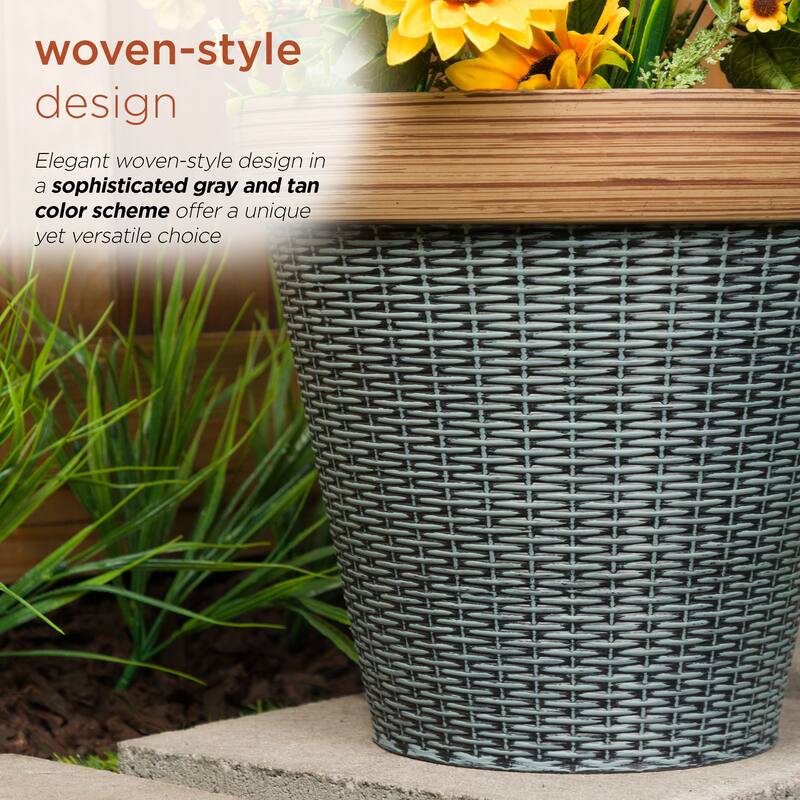 Gray/Tan Woven Style Planter with Drainage Hole-Large