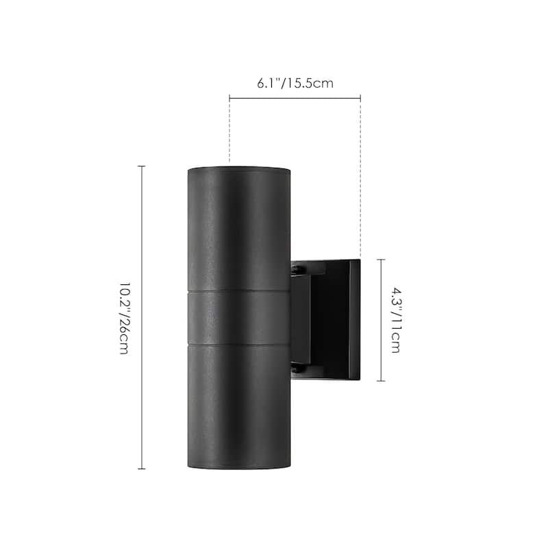 10.2 in. Modern Black Wall Sconce Aluminum Linear Cylinder LED Outdoor Wall Lights - 4.3 in. W x 10.2 in. H x 6.1 in. D