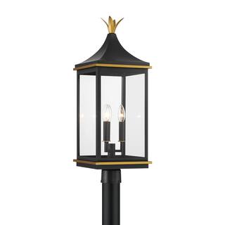 Simpson 3 Light Matte Black + Textured Gold Outdoor Post - 27.75