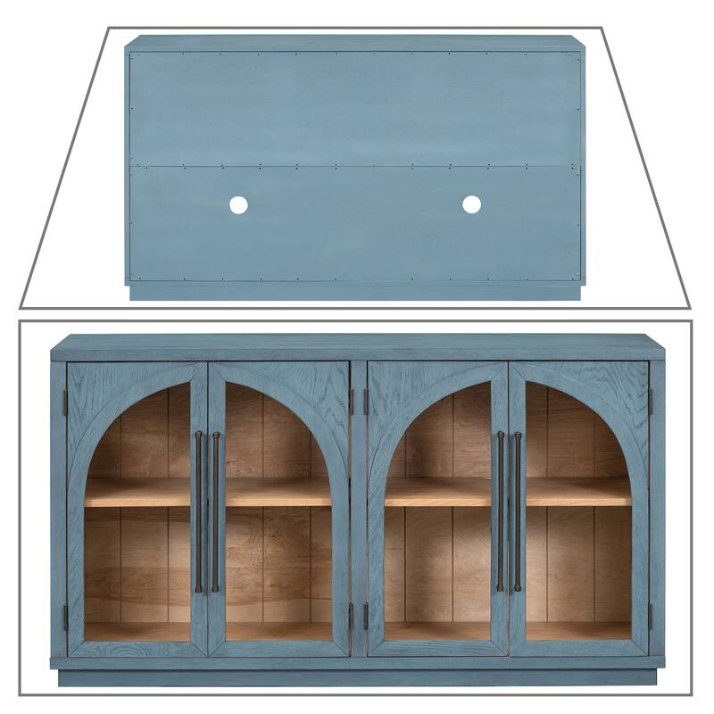 Retro Freestanding 4 Glass Door Wooden Sideboard Storage Buffet Cabinet
