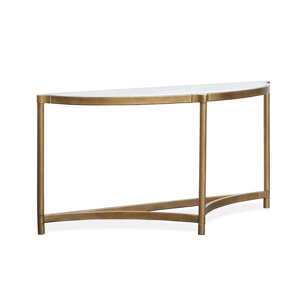Magnussen Home Cassidy Aged Brass and Volakas Classic Demilune Sofa Table - 53.63''W x 18.75''D x 27''H