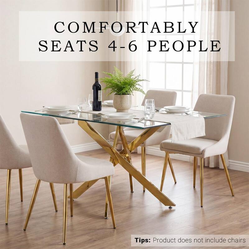 Modern rectangular tempered glass tabletop with a golden iron frame