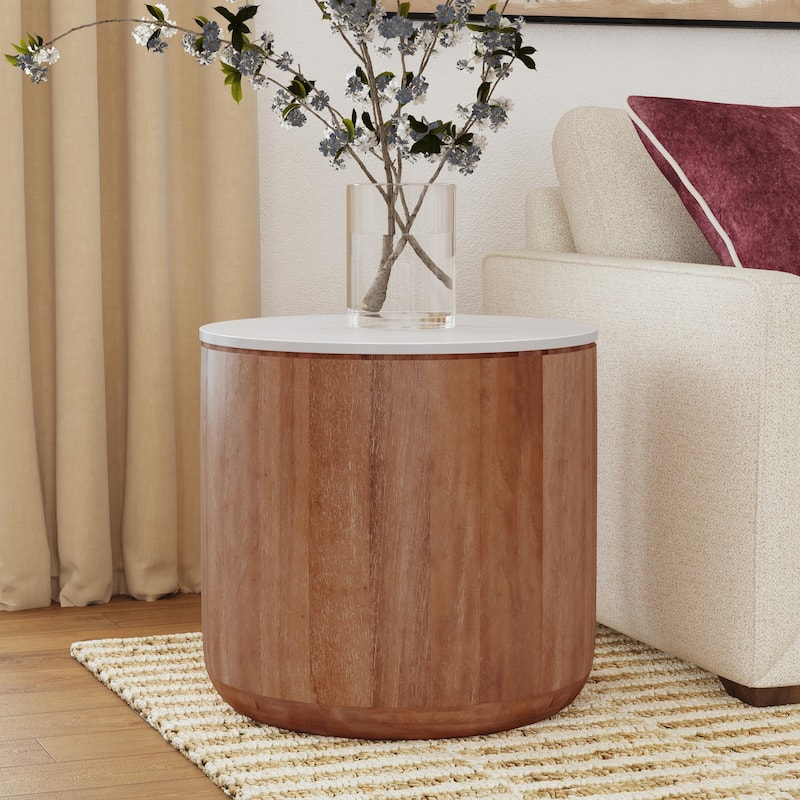 Classic Home Josie 22" Wood and Marble Round End Table - Umber/Marble - Marble