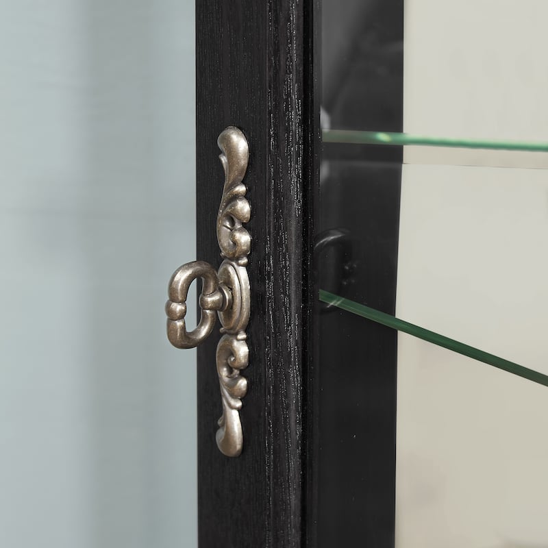 70" Lighted Corner Curio Cabinet with Tempered Glass Doors and Shelves - Black