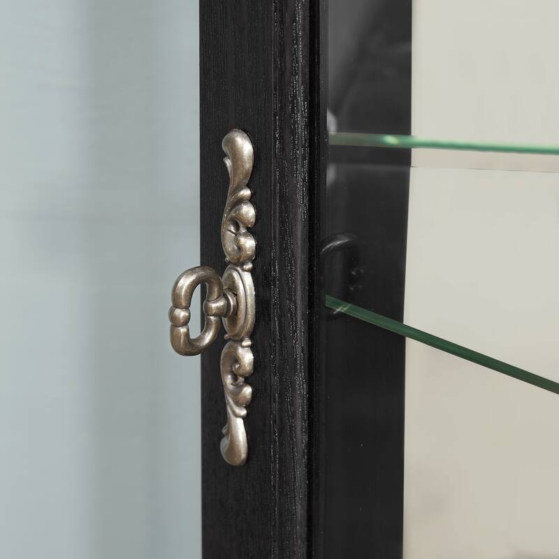 GDFStudio - Storage Corner Curio Cabinet with Lighted Glass Shelves